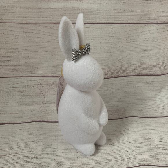 Bella Lux Spring Collection White Fuzzy Easter Bunny Rabbit with Rhinestone Bow - Picture 13 of 13